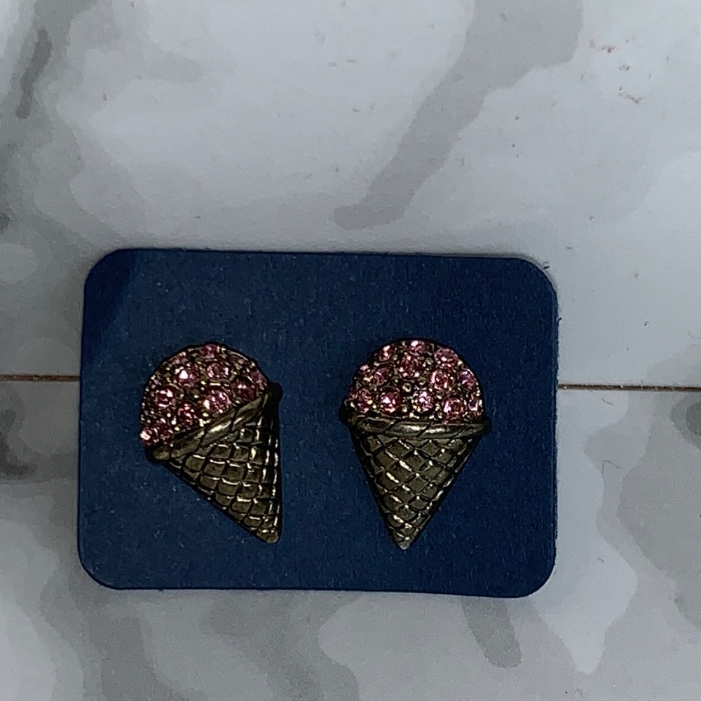 Pink Gold Ice Cream Cone Earrings w Backs